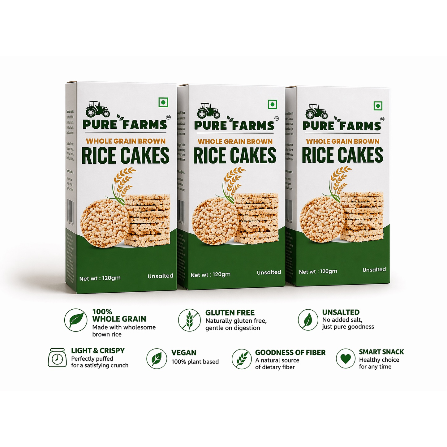 Whole Grain Brown Rice Cakes Pack of 3 & 6 (120gm each)